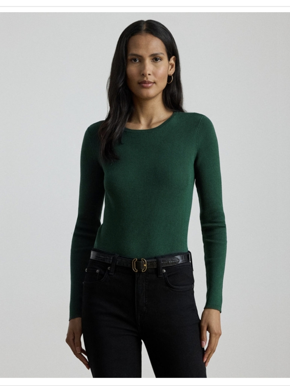 Lauren Ralph Lauren Deep Pine Fitted Ribbed Crewneck Sweater